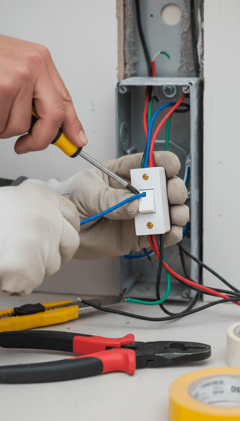 Electrician wiring a switch